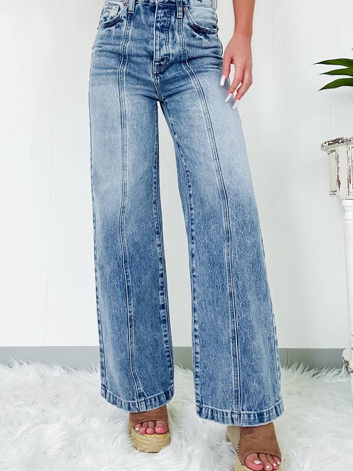 Dusk Blue Central Seamed Wide Leg High Waist Jeans for wholesale on Faire