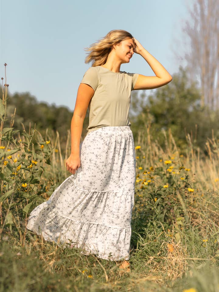 Inherit Clothing Company - Wholesale Skirt - Women's - Lynn Tiered Peasant Maxi Skirt Purple Floral