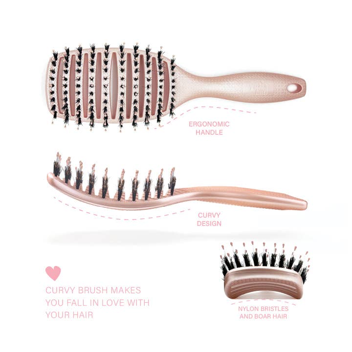 Yuaia Haircare - Vente Peigne/brosse à cheveux - Curvy Brush - Brosse à cheveux avec poils de sanglier5