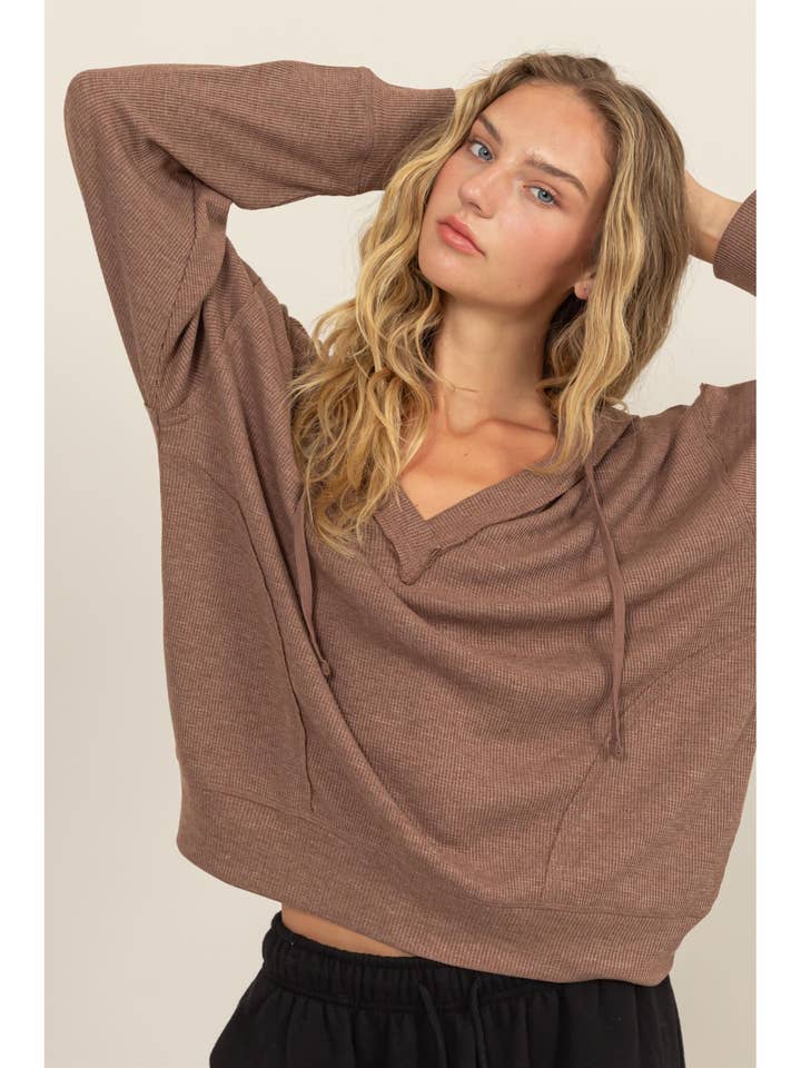 Relaxed Fit Notch Neck Ribbed Hoodie for wholesale by HYFVE