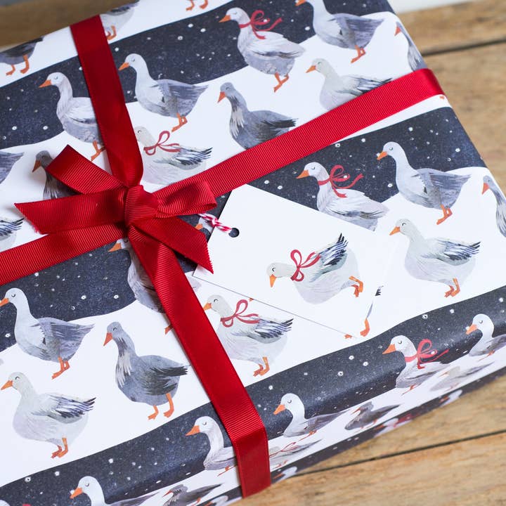 Christmas Geese Luxury, 100% Recycled Wrapping Paper for wholesale by Kate Slater