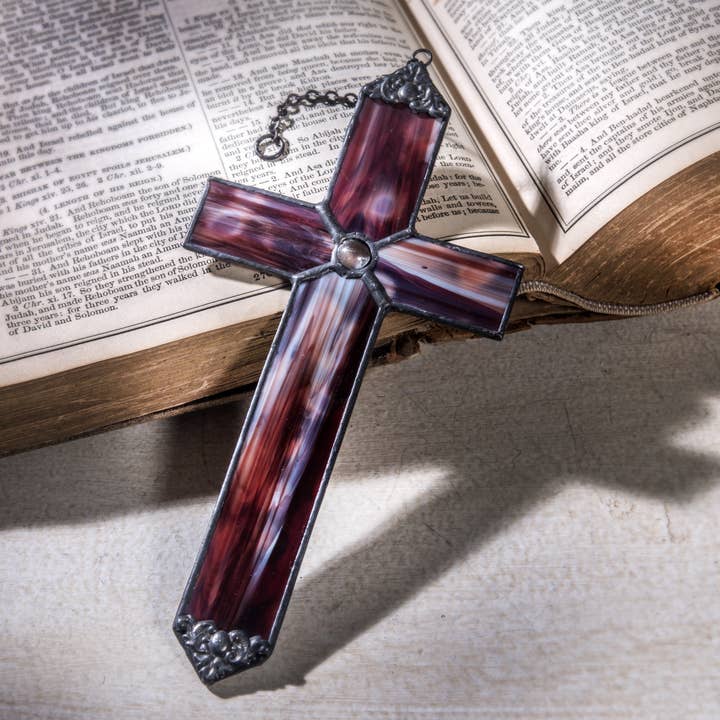 J Devlin Glass Art & Bert Anderson Collection - Wholesale Ornament - ORN 309 Red Opal Cross1