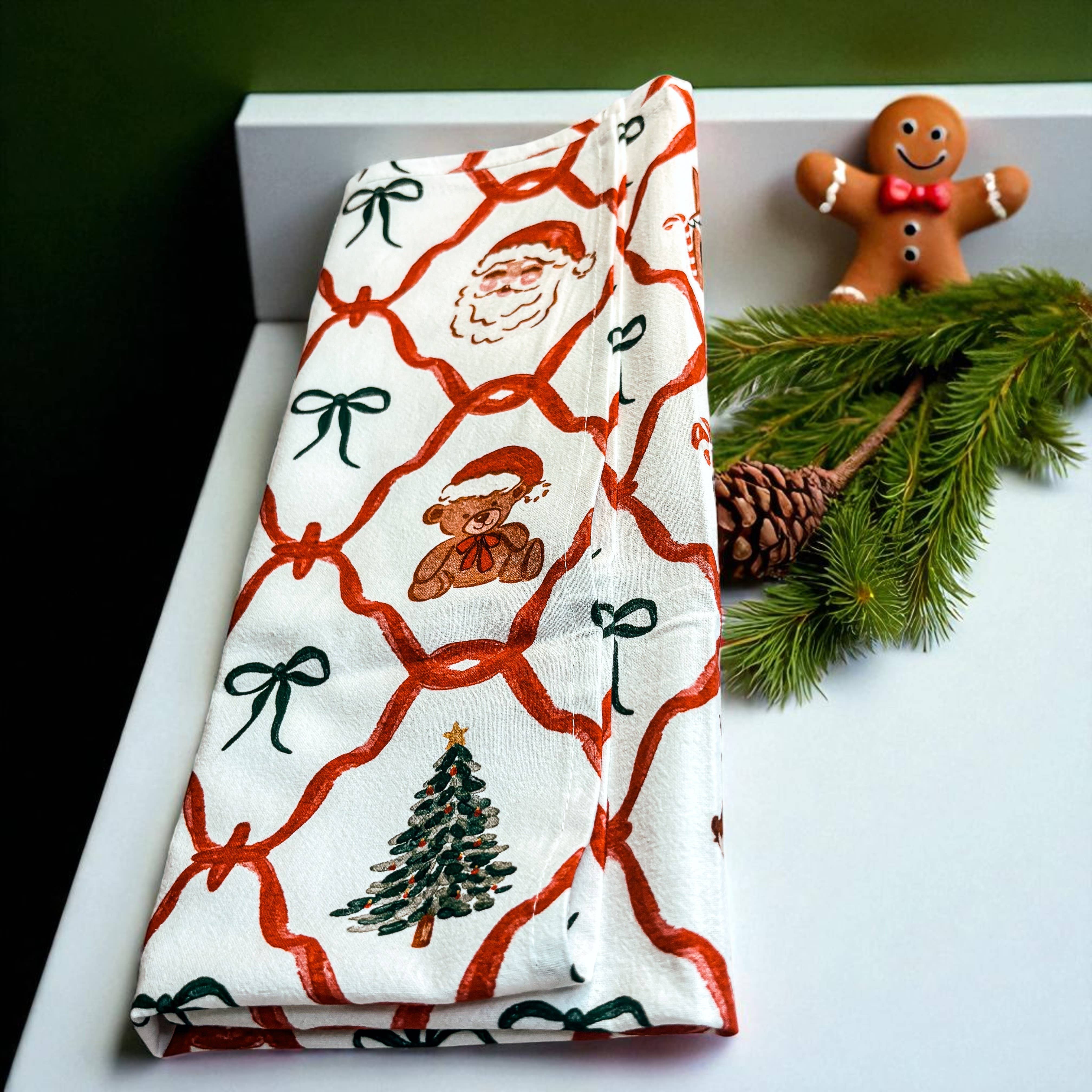 Gia Roma - Wholesale Tea Towel - Vintage Santa Holiday Kitchen Towel & Decor | Pink Christmas37