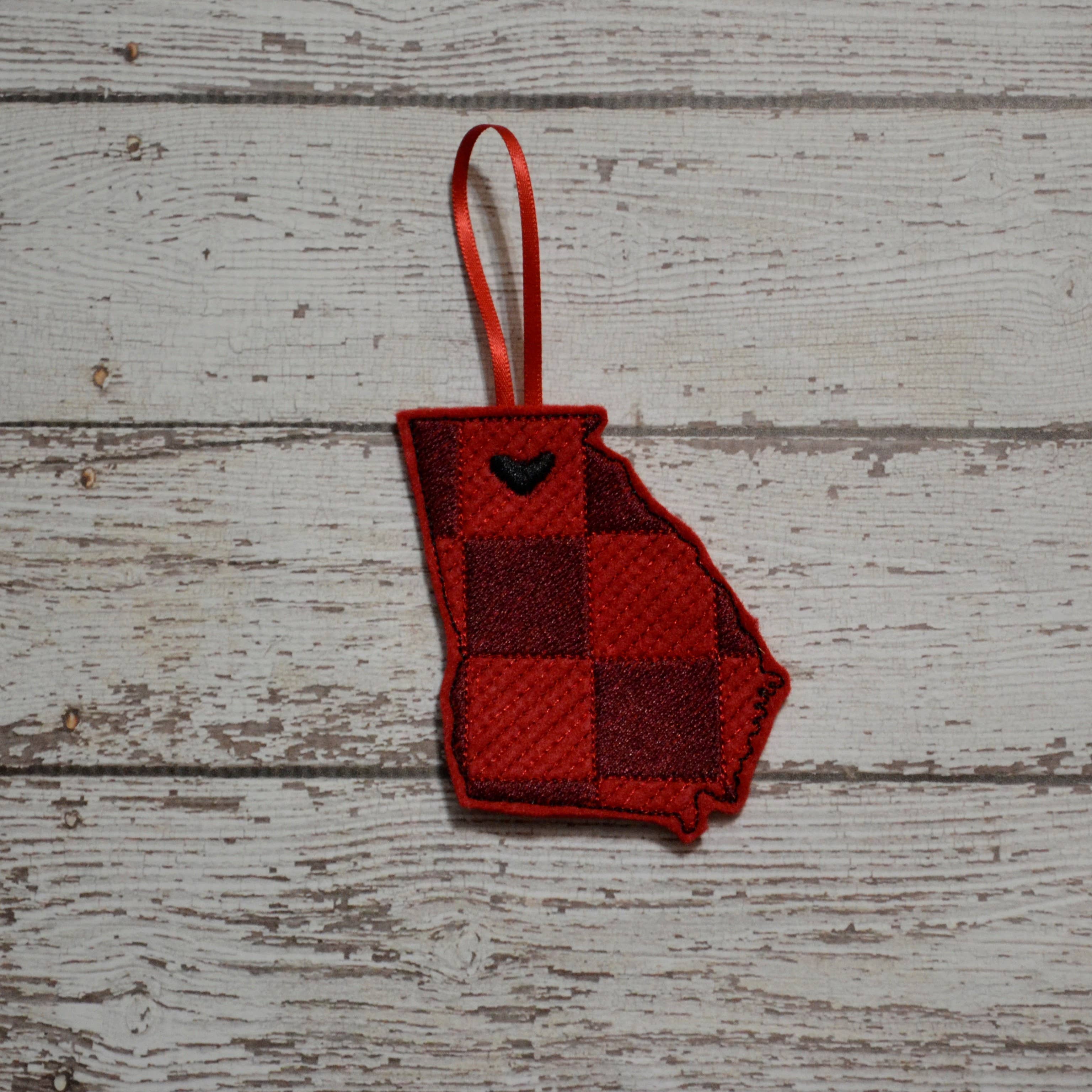 SewMuchMoreStore - Wholesale Ornament - State Red Buffalo Plaid Embroidered Felt Ornament - Holiday24
