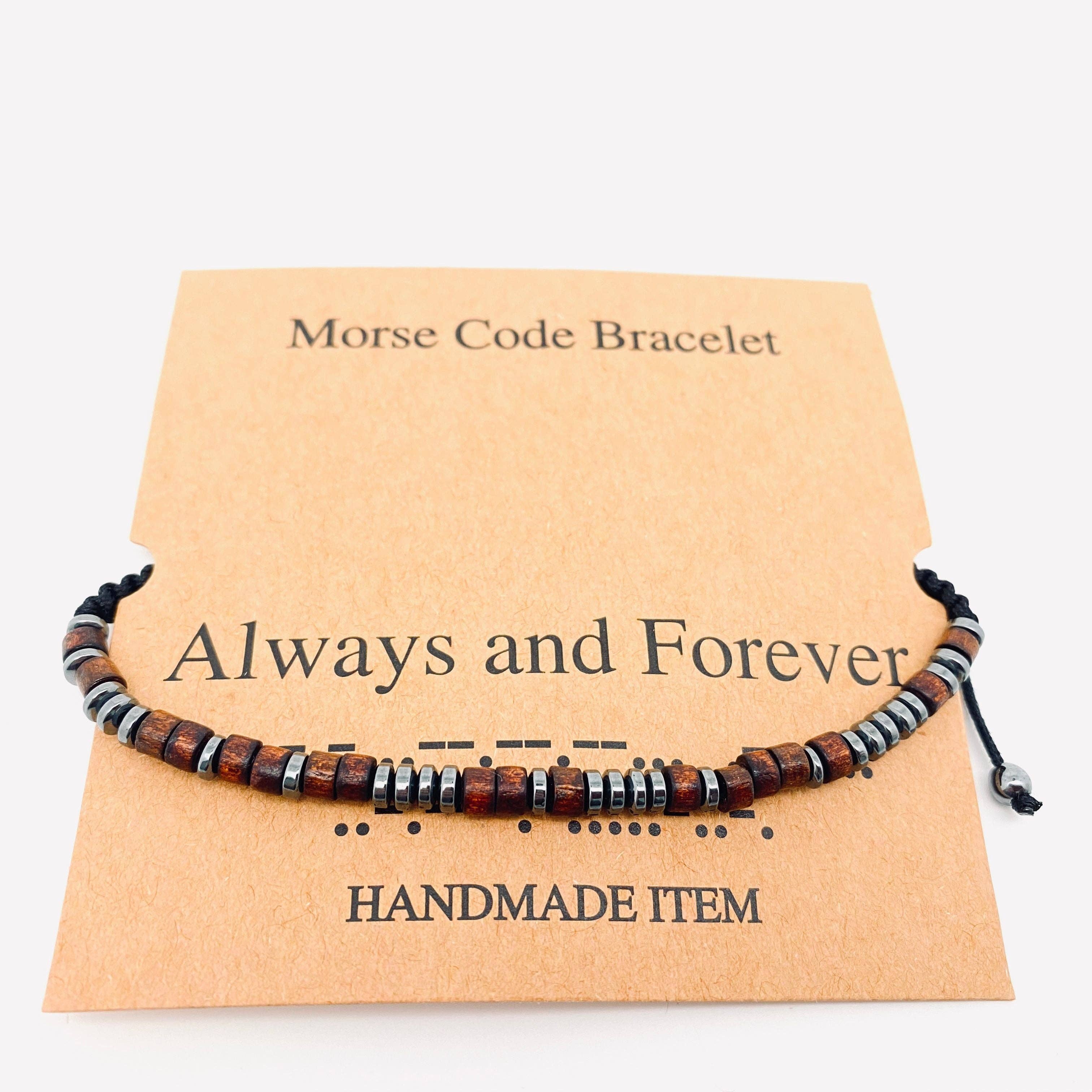 Mio Queena - Wholesale Woven/Braided Bracelet - Multi-style Hand-woven Wood Bead Morse Code Bracelet29