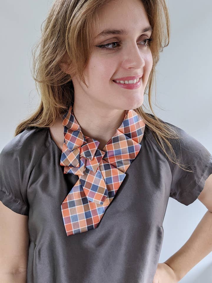 Orange & Blue Plaid Ascot Scarf for wholesale by Ogsplosh