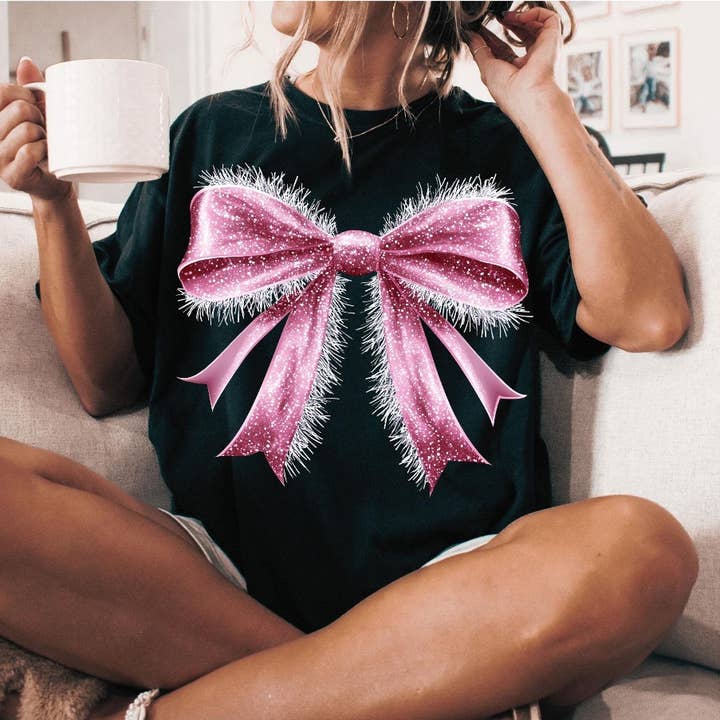 Christmas Pink Bow Graphic Apparel for wholesale by Carolina Moon