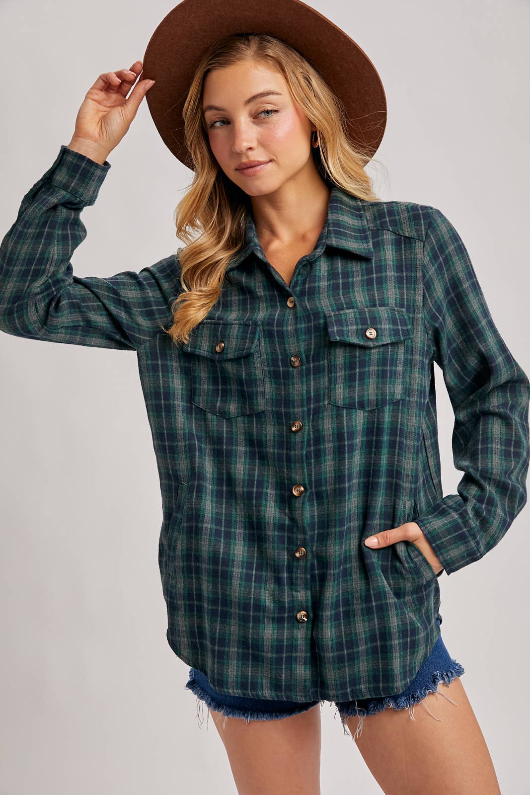 Bluivy - Wholesale Shirt - Women's - BUTTON DOWN PLAID SHIRT WITH POCKETS - 4TH OF JULY20