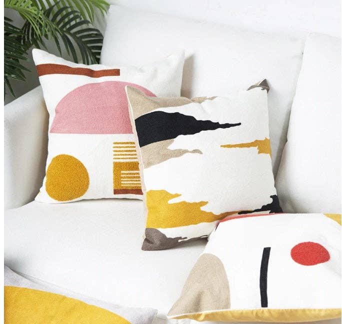 The African Home Goods - Wholesale Throw Pillow Cover - Crewel Embroidery Abstract Decorative Cushion Throw Pillow Covers 18 x 18 # 37