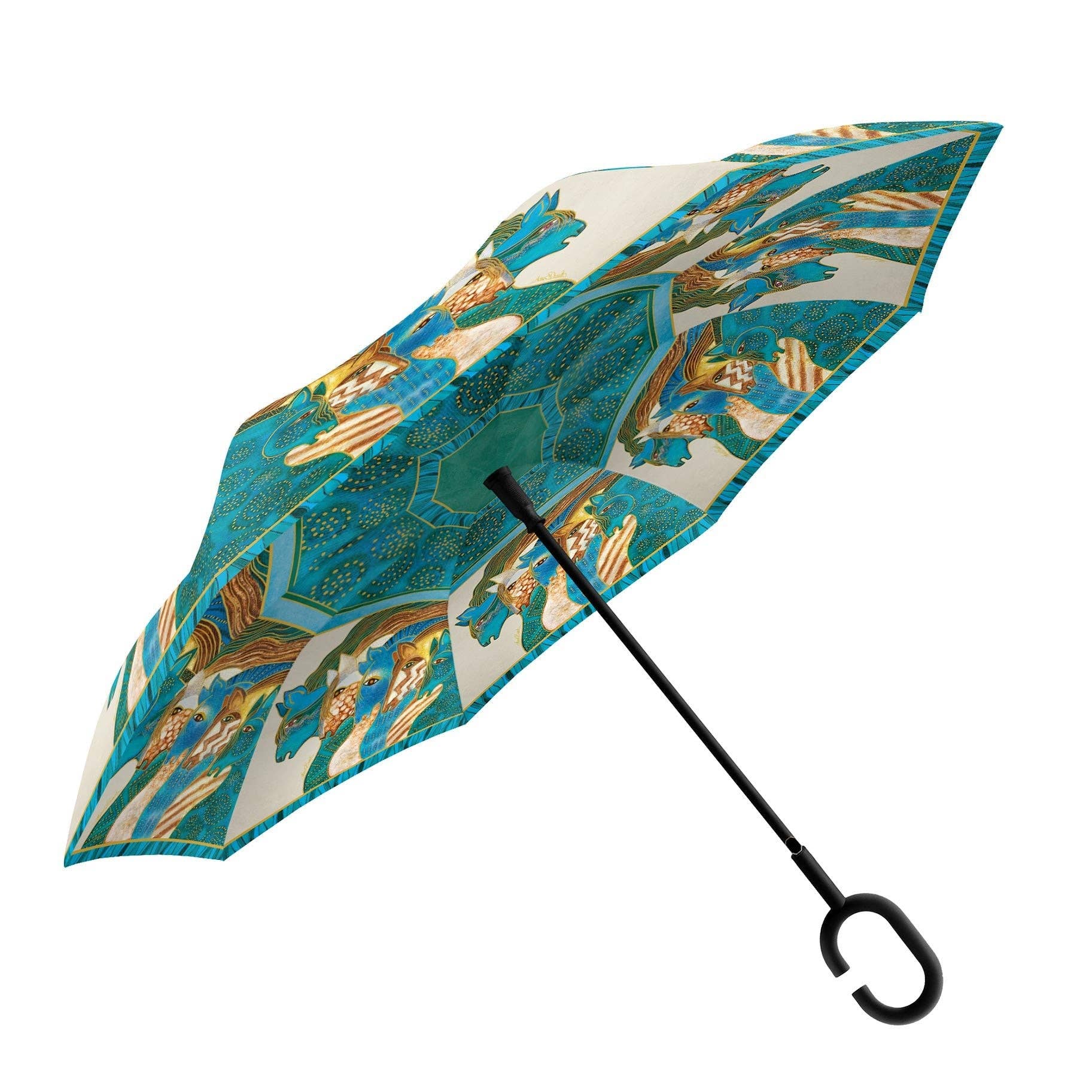 RainCaper - Wholesale Umbrella - Women's - Laurel Burch Sky Mares Reverse Inverted Umbrella – Hands-Free, Windproof - Earlier Design2