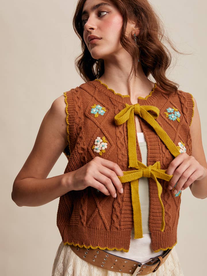 Bow-Tie Floral Knit Vest for wholesale by Listicle