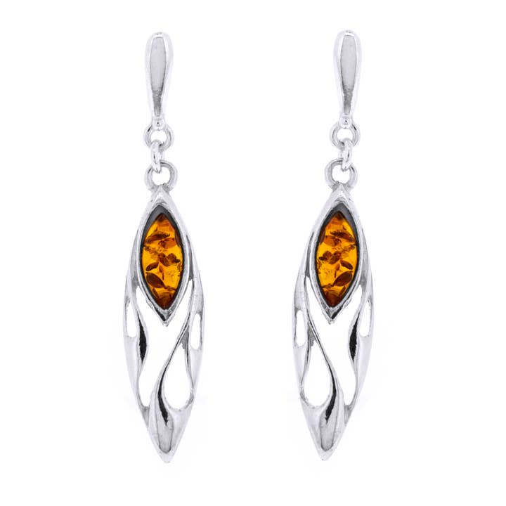 Sterling Silver Cognac Amber Marquise Deco Earrings and Box for wholesale by Nova Silver