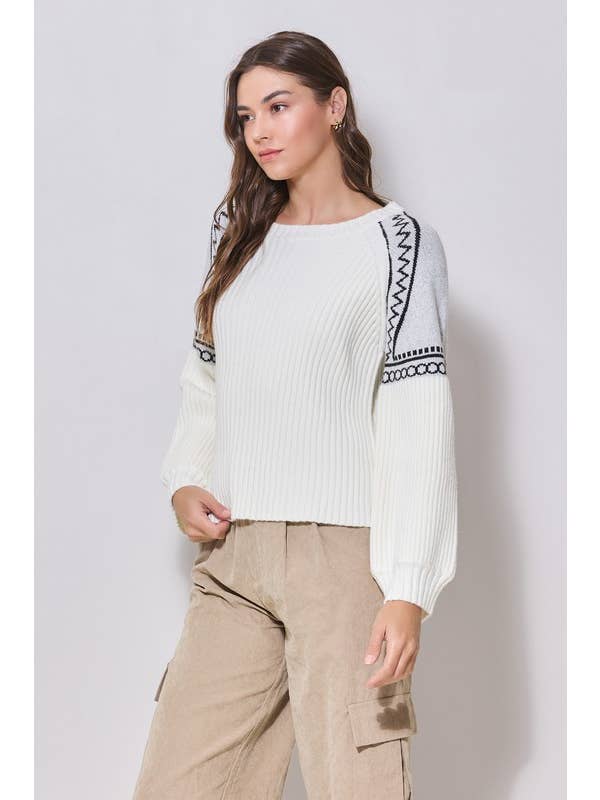 White Grey Wide Rib Sweater for wholesale on Faire