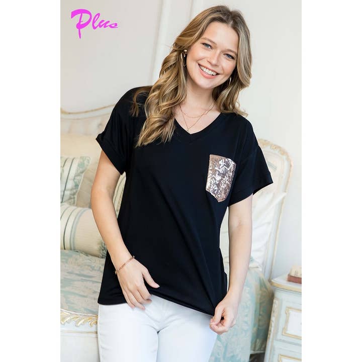 PLUS SEQUINCE POCKET SHORT SL BOXY TOP for wholesale by 1clique co.