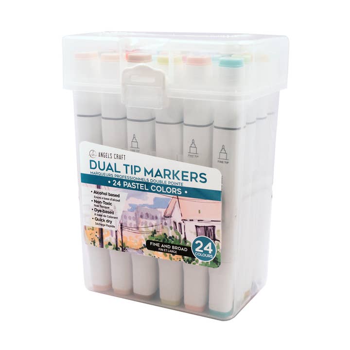 Dual Tip Pastels Markers 24 pcs - Alcohol Based for wholesale by Angels Craft