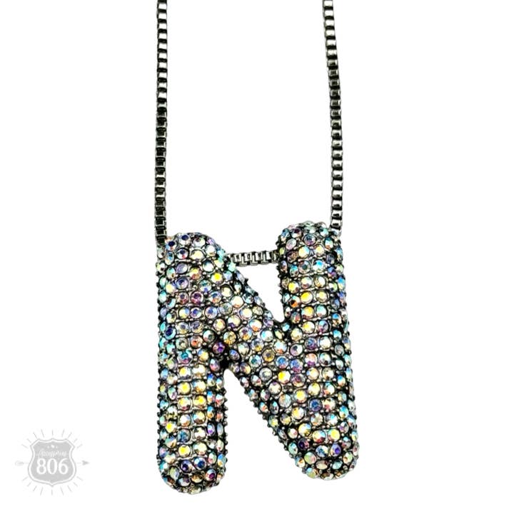 Rhinestone letter pendant on silver necklace for wholesale on Faire10