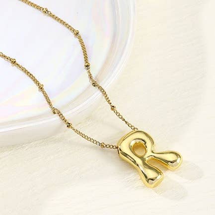 JOSSLYN by wall to wall - Wholesale Pendant/Charm Necklace - STAINLESS STEEL BALLOON BUBBLE INITIAL NECKLACE | 40NK316