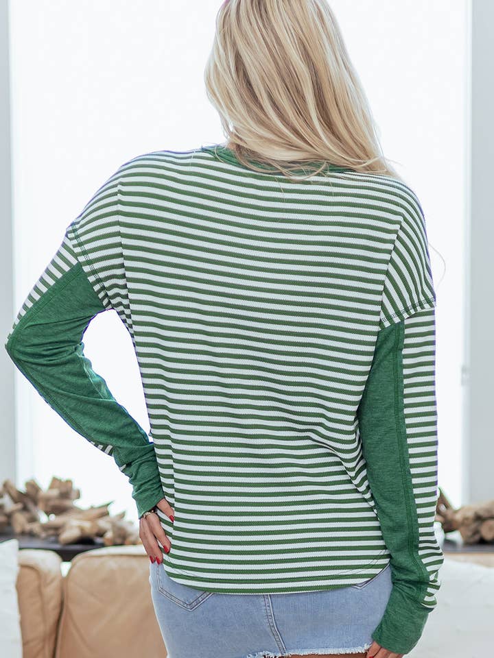 FASHION BLVD - Wholesale Knit Top - Women's - FB Stripe Patchwork Thermal Knit Drop Shoulder Top7