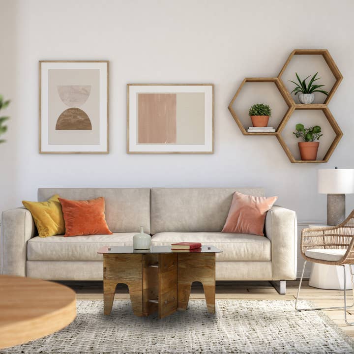 River of Goods - Wholesale Coffee Table - 32" Mildred Mid-Century Wood & Gray Glass Coffee Table5