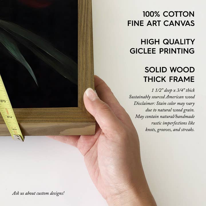 Hangout Home - Wholesale Kunstprint - Donkerrode pioenrozen - Canvaskunst met bloemen - Wanddecoratie met houten lijst3