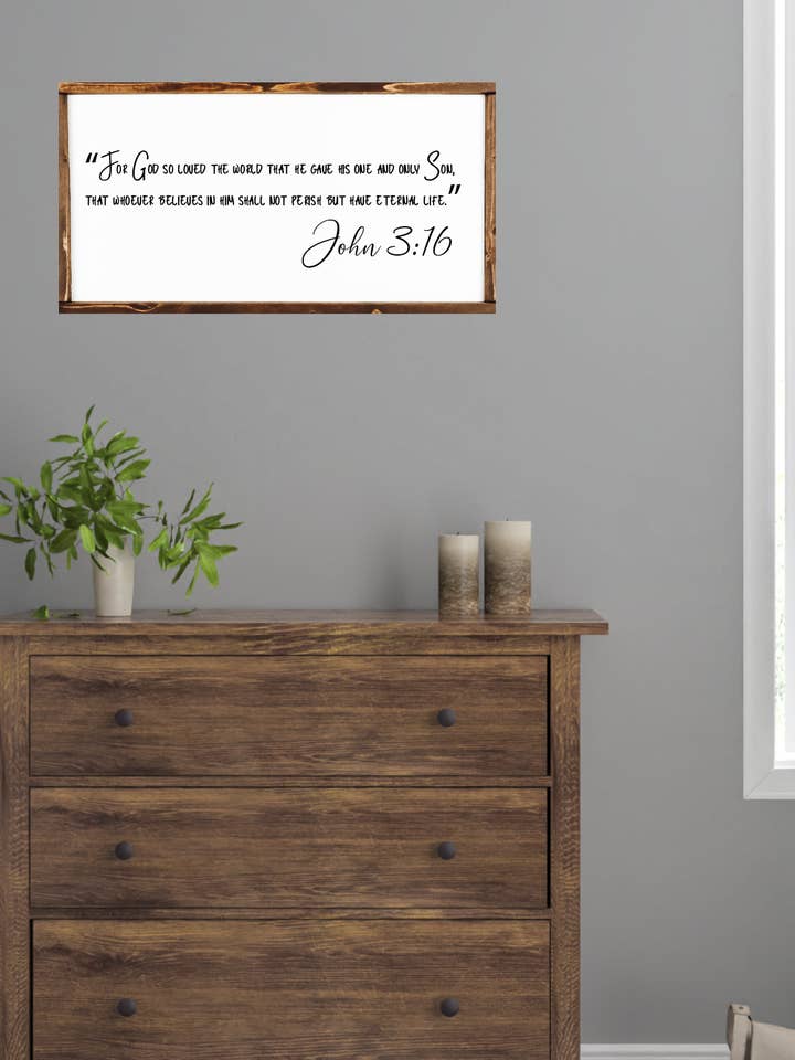 João 3:16 signo de madeira emoldurada por atacado de Simply Stained Shop