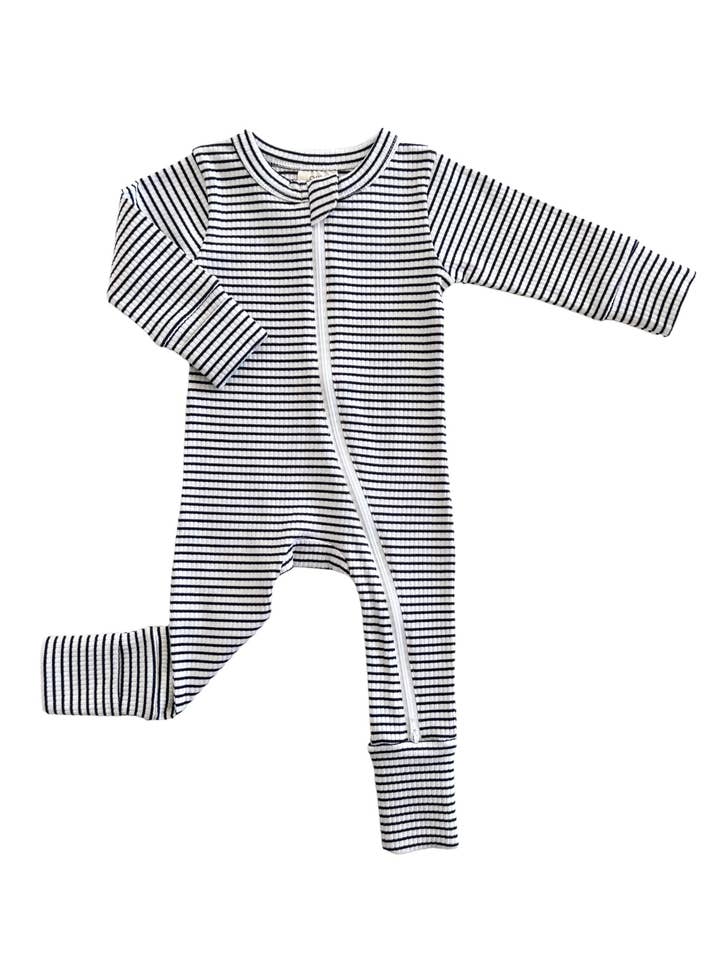 SIIX Collection - Wholesale Jumpsuit - Baby - Black Stripe / Organic Ribbed 2-Way Zip Romper (Baby - Kids)