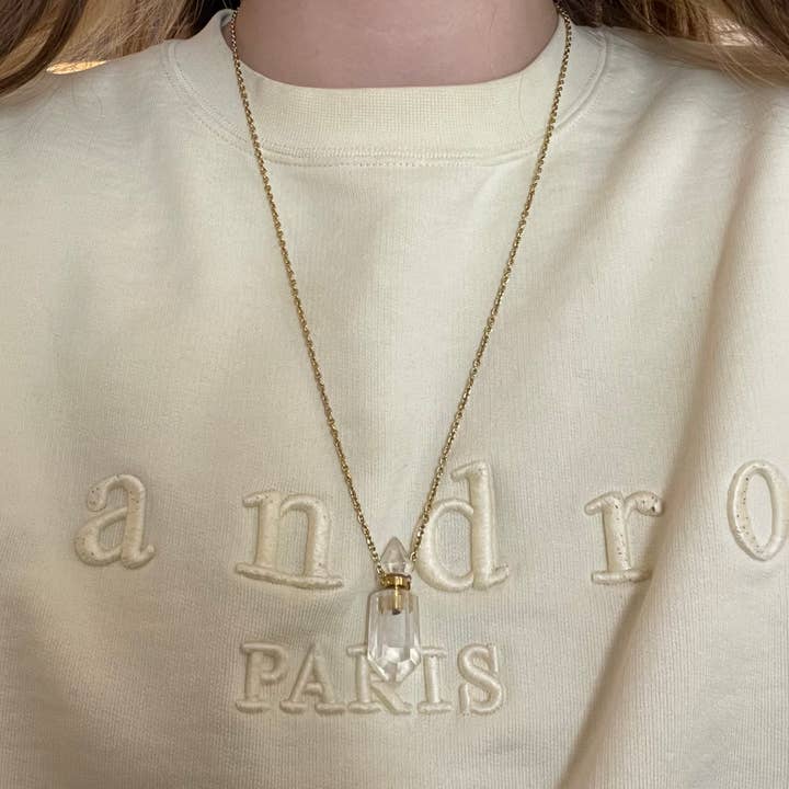 Fine Chain Elongated Steel Perfume Bottle Necklace for wholesale by Bijoux 7bis