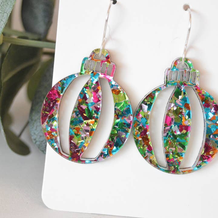 The Adorned Fox - Wholesale Dangle Earrings - Bauble Confetti Earrings, Christmas Ornament Earrings, Christmas Earrings, Dangle Earrings, Acrylic Earrings, Holiday Earrings, Ornament2