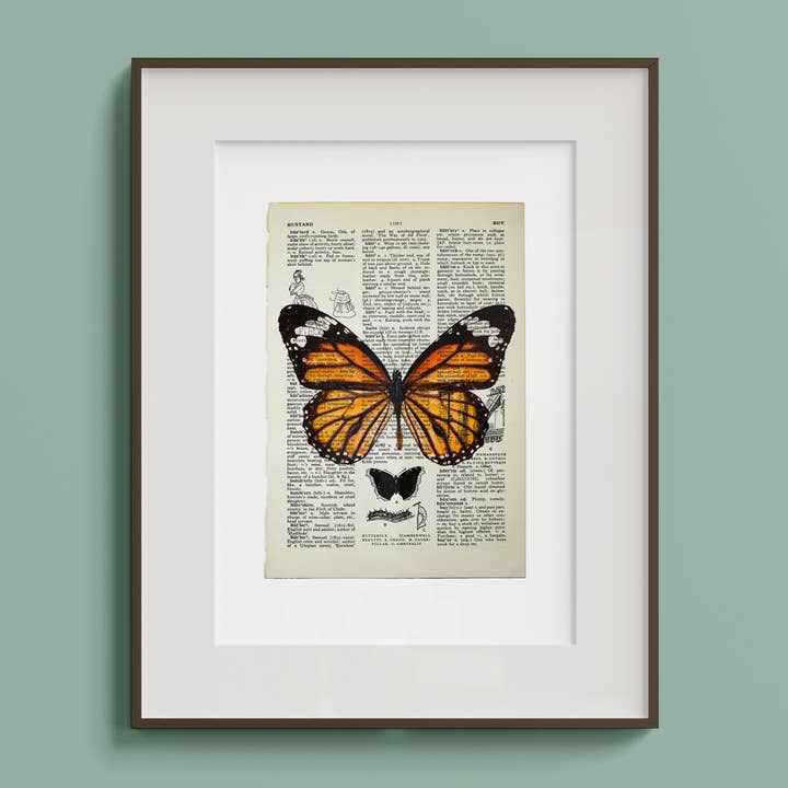 Monarch Butterfly Vintage Book Page A4 Art Print for wholesale by Hands & Hearts