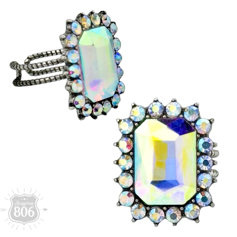 Pink Panache Brands – Großhandel Cocktail-/Statement-Ring – Großer achteckiger Strass verstellbarer Ring0