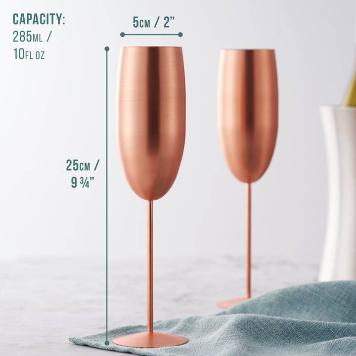 Oak & Steel - Wholesale Champagne Flute - 4 Matte Rose Gold Champagne Flutes