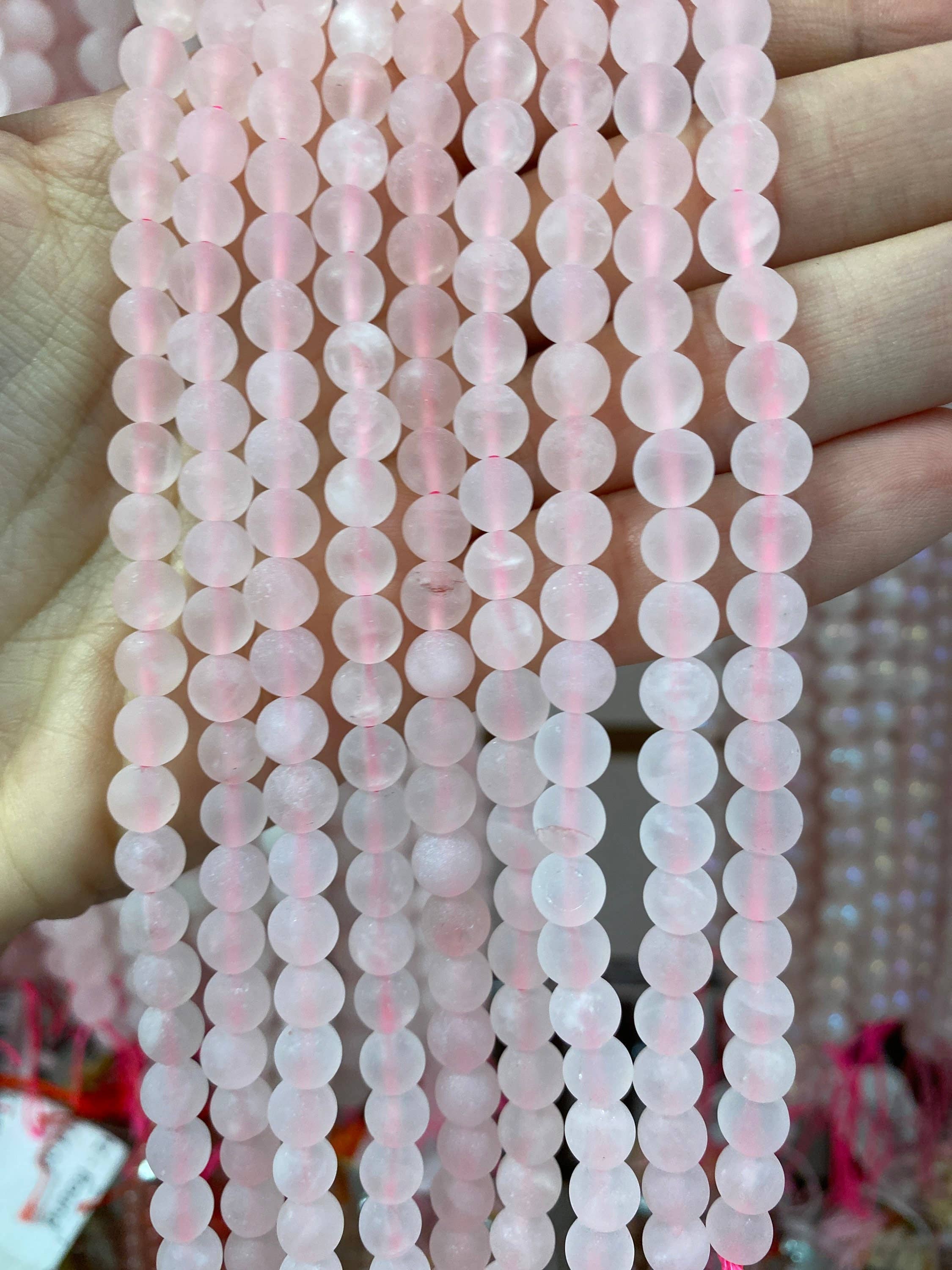 The Bead Bazaar - Vente Perle - Perles en quartz rose mat, perles en pierres précieuses naturelles, outil de guérison4