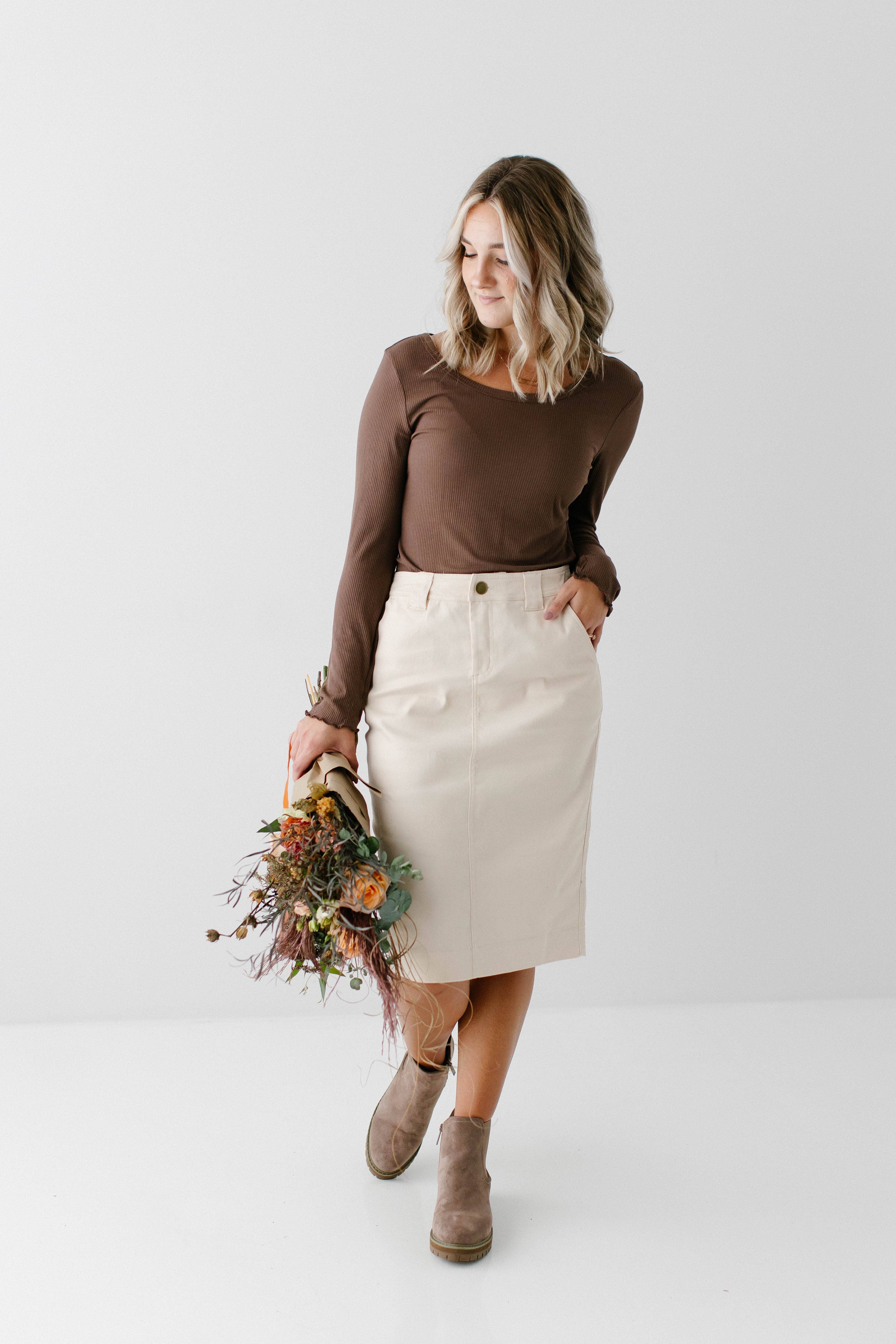 The Main Street Exchange - Wholesale Skirt - Women's - 'Adrian' Classic Denim Midi Skirt FINAL SALE1