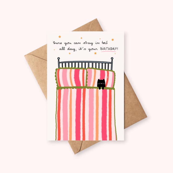 Carte d'anniversaire "Au lit toute la journée" pour la vente par Ditsy & Stitch