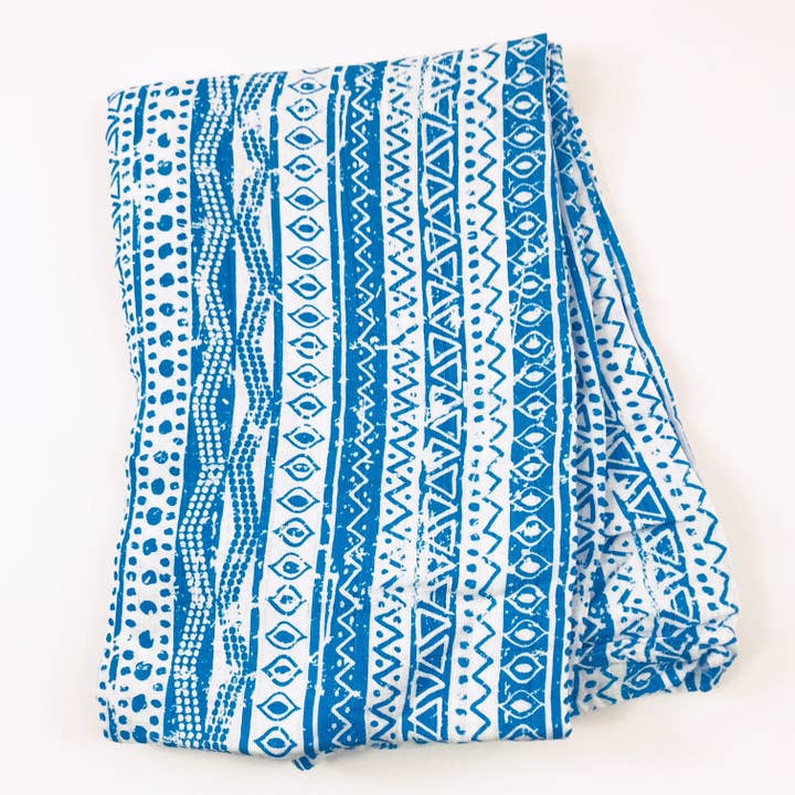 Blue Geometric Muslin Swaddle Blanket for wholesale by Bambino Land