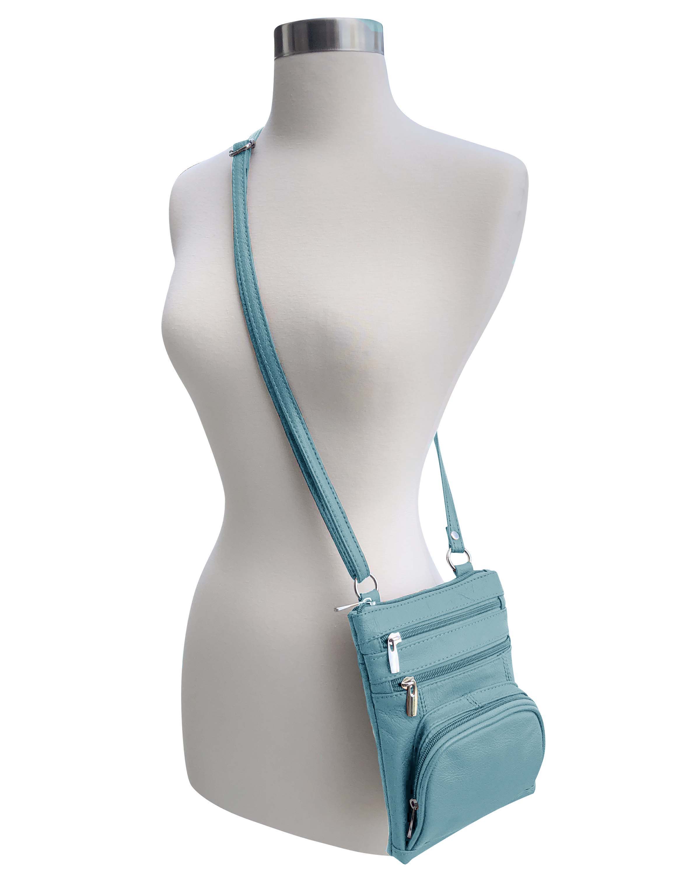 Roma Leathers, Inc. - Wholesale Crossbody Bag - Women's - RM004L Cowhide leather Crossbody with phone pocket back side7
