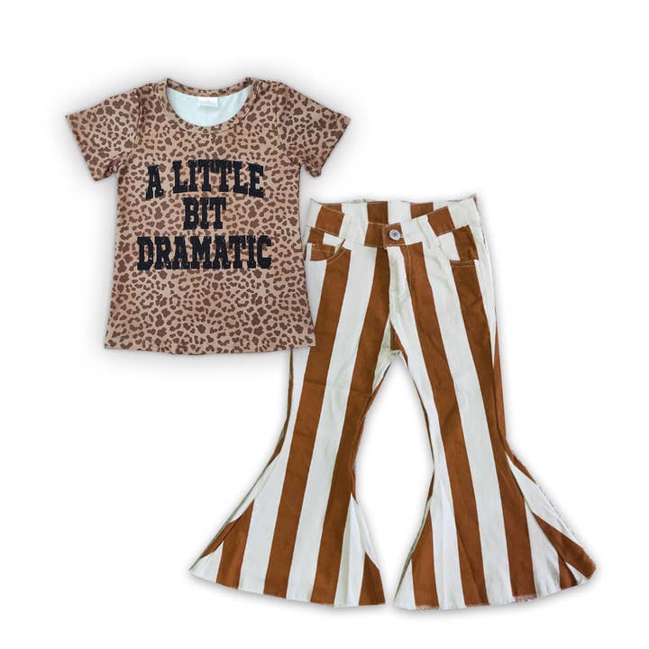 A little bit dramatic leopard shirt brown stripe jeans girls for wholesale by Yawoo Garments