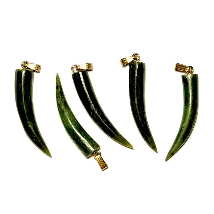 Whitestone Jewelry Co. – wholesale Individual charm/pendant – Vintage 1970s Green Jade Horn Good Luck Charm Pendant | 18K Gold-Plated Bail