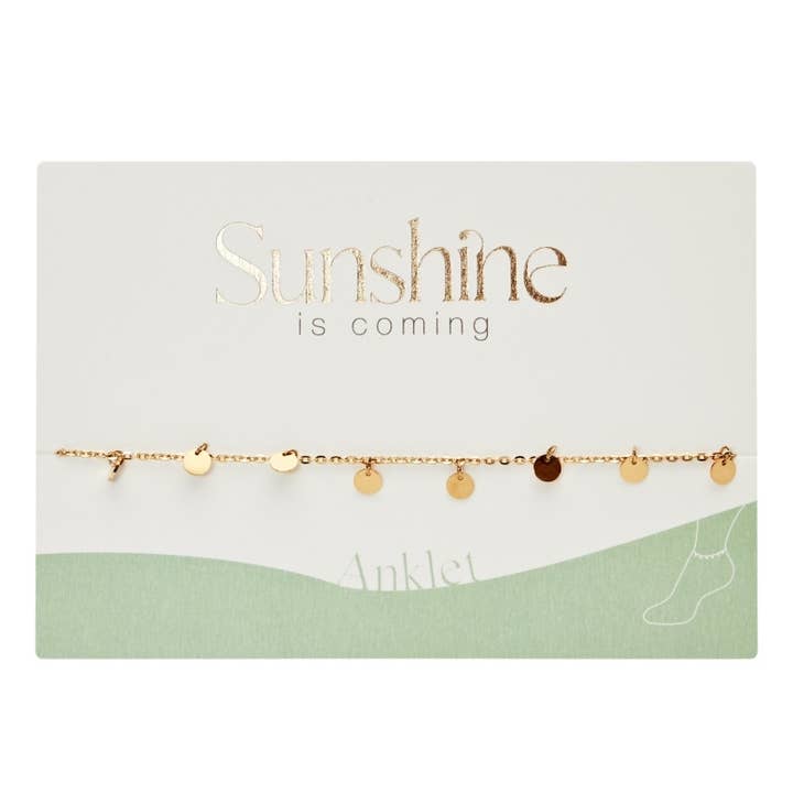 Enkelbandje - „Sunshine Is Coming” -Gold Pl. -Bloedplaatjes voor wholesale door Crystals by HCA Jewellery