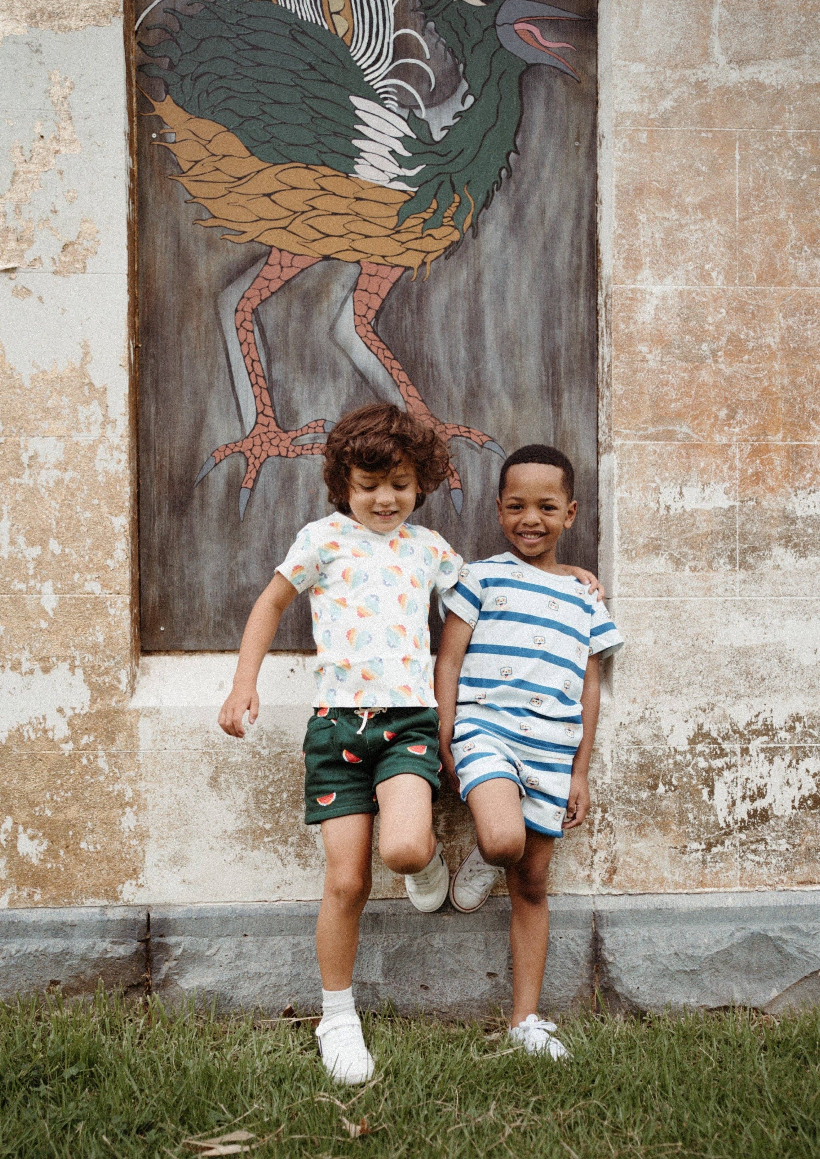 iMiN Kids - Wholesale Shorts – Kids - Boys Organic Cotton Stripe Shorts Blue Sloth1