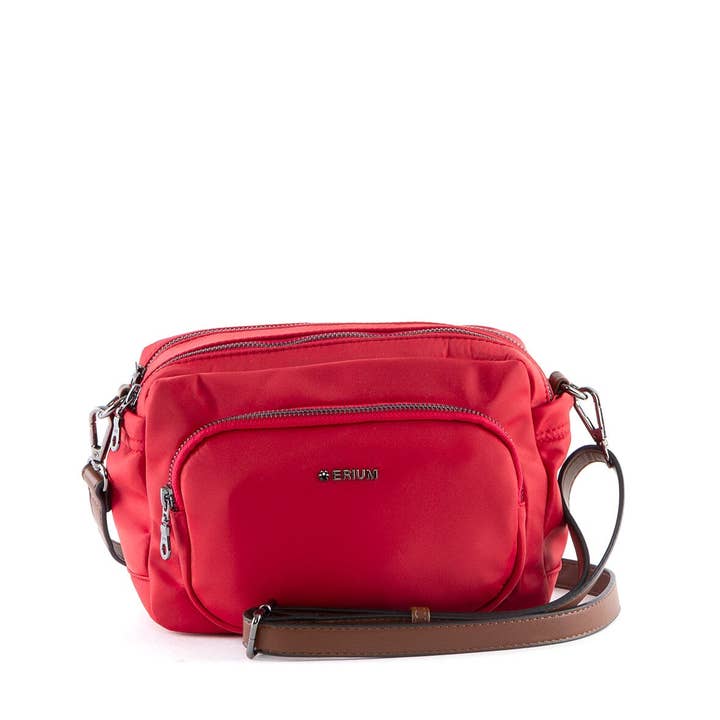 Crossbody bag with 2 compartments in Erium nylon for Women Bordeaux for wholesale by ERIUM - Bags and Accessories