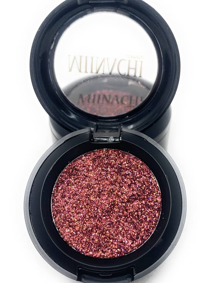 Single Pressed Glitter in the shade Rose Gold, No Glue Needed, In Compact, Pigmented, No Fall Out, Glitter, Cosmetic Grade Glitter for wholesale by Miinachi Cosmetics