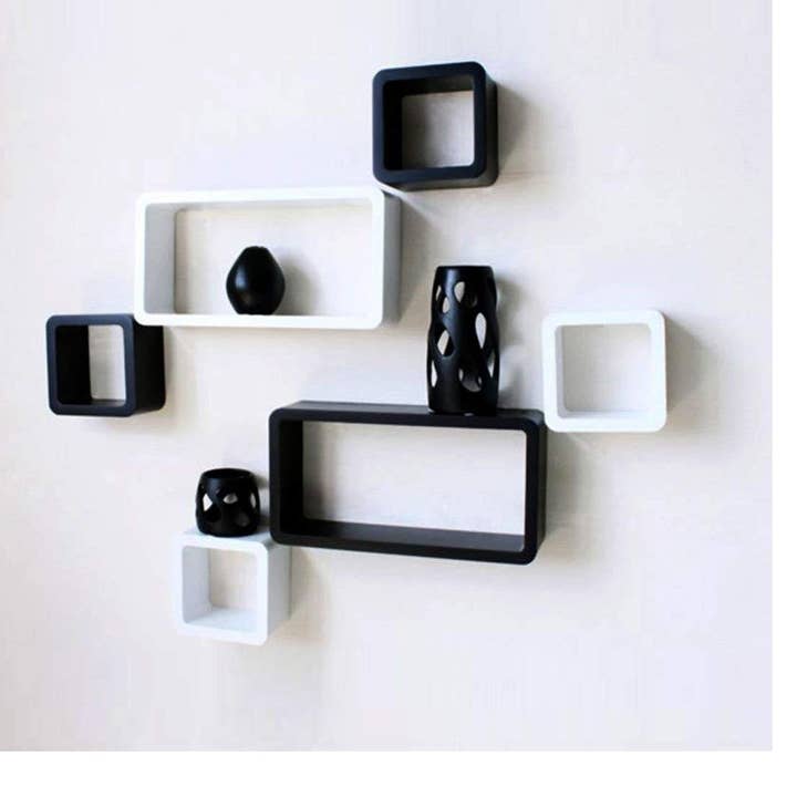 AK INTERNATIONAL - Wholesale Wall Mounted Shelf - Wall Shelves 6 Pieces Cube and Rectangle Storage Display Mdf Shelf, Black and White2