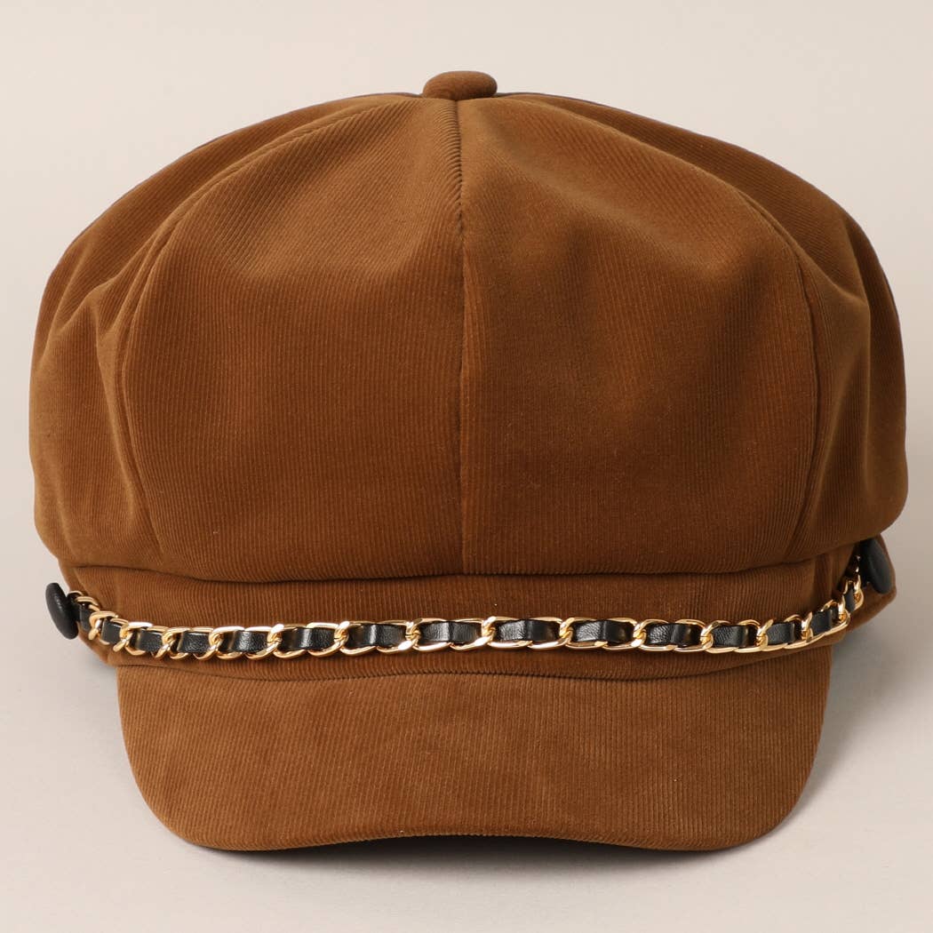 Fashion City - Wholesale Newsboy/Schoolboy Hat - Women's - Stylish Newsboy Cap Cabbie Hat with Leather Chain6