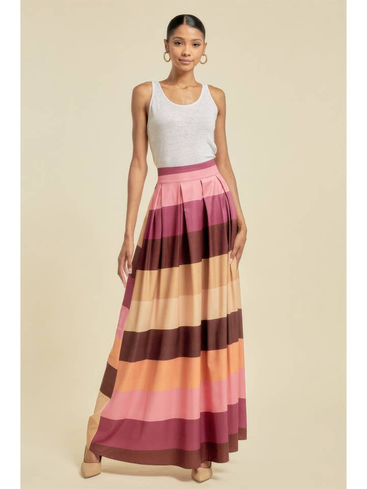 CC Wholesale Clothing - Wholesale Skirt - Women's - Color Block Maxi Skirt With Pockets
