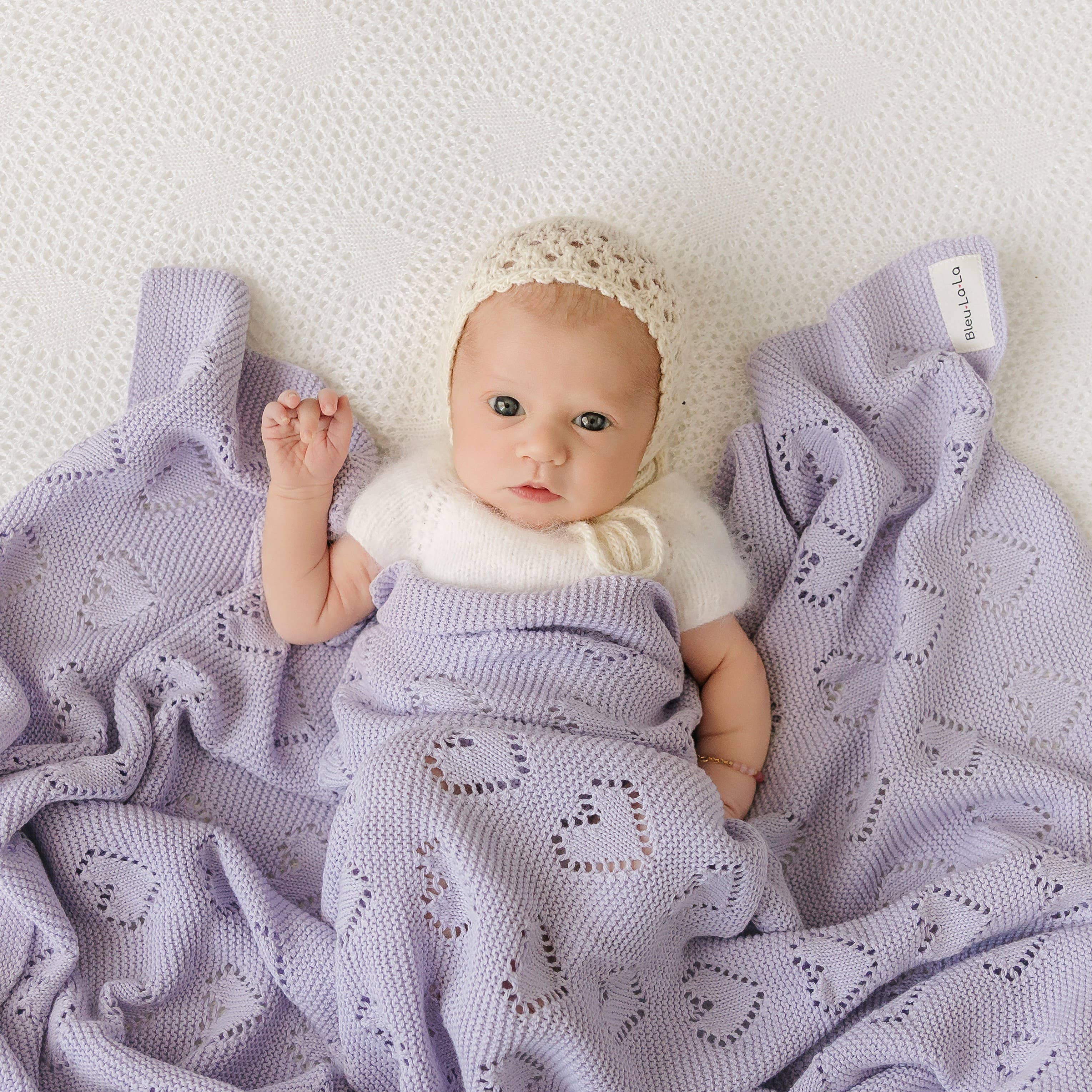 Bleu La La - Wholesale Receiving Blanket - Baby - 100% Luxury Cotton Receiving Swaddle Baby Blanket - Heart17