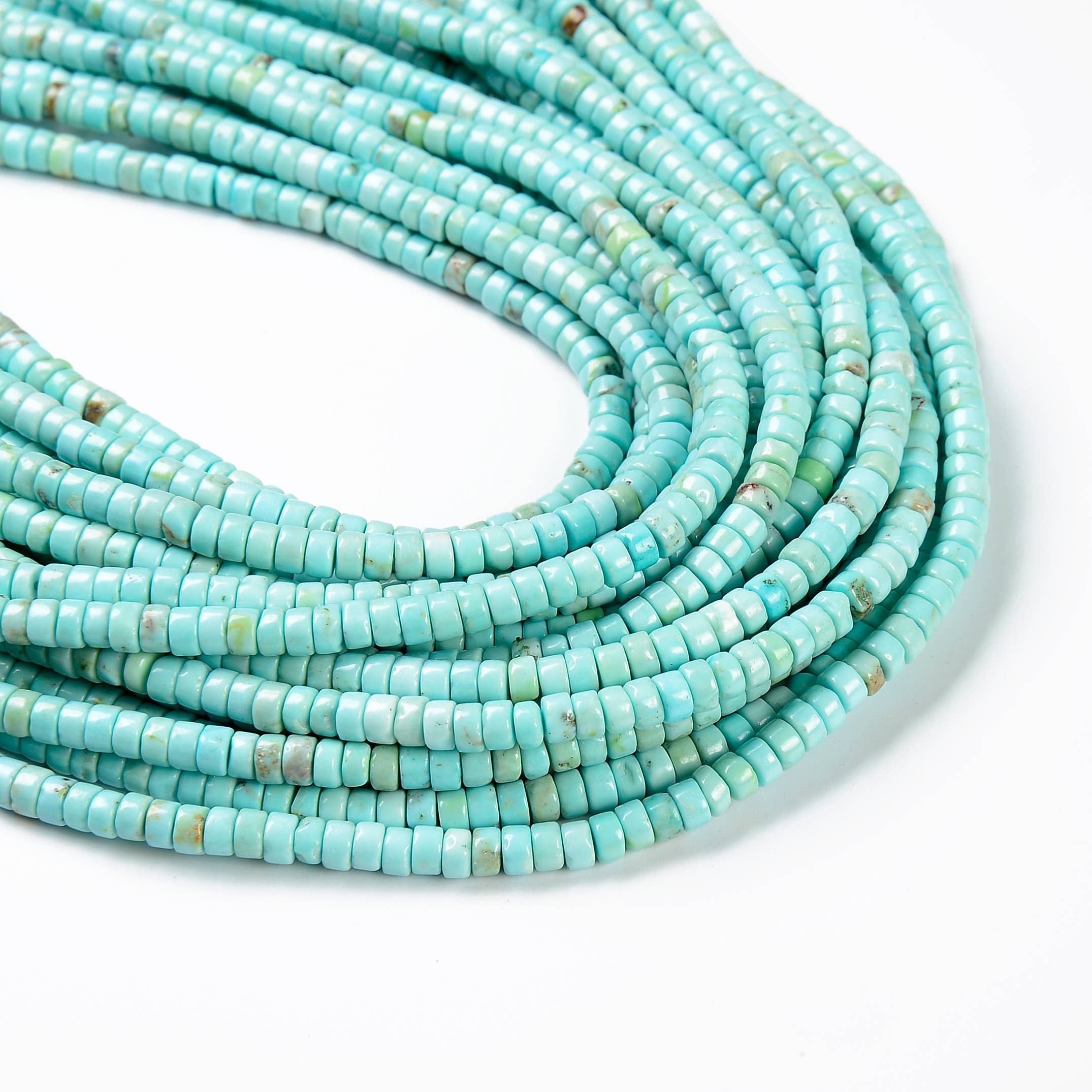 Beads Creation - Wholesale Beads - Natural Turquoise Heishi Cut 4x2.5mm Rondelle Beads PRP4263