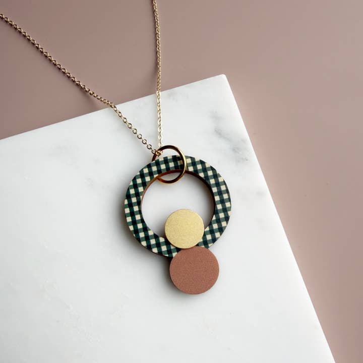 Statement Gingham Double Circle Necklace for wholesale by MicaPeet