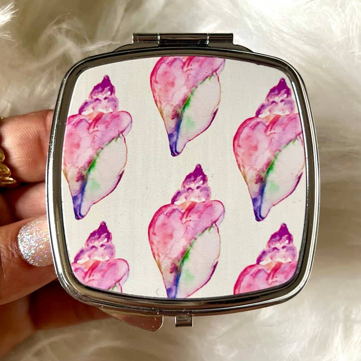 The Sunset Shop - Wholesale Compact Mirror - Pocket Mirror: "Sea Shells" Handmade in Hawaii .0