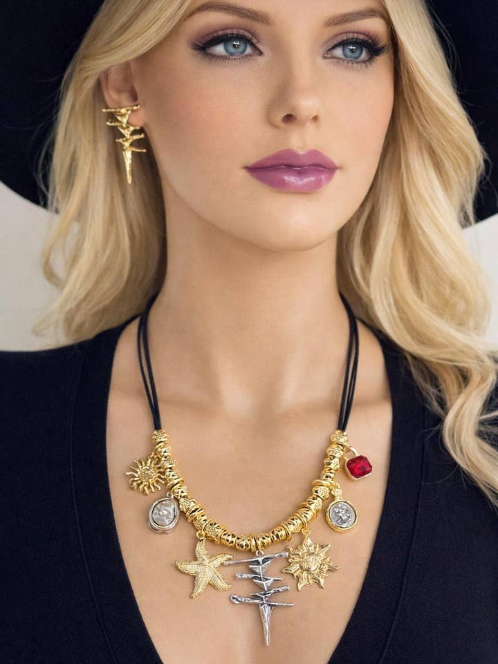 Schwarzes Leder-Zirkon-Charmschmuckset für den Großhandel von BUBU BY TEKIN SHOP